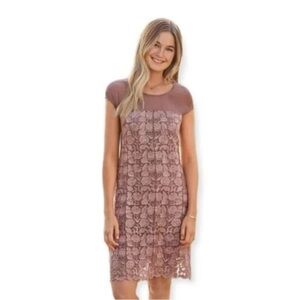 Sundance Angelica Embroidery Dress Lace Mesh Dress XL Rose Gold Pink Floral Top